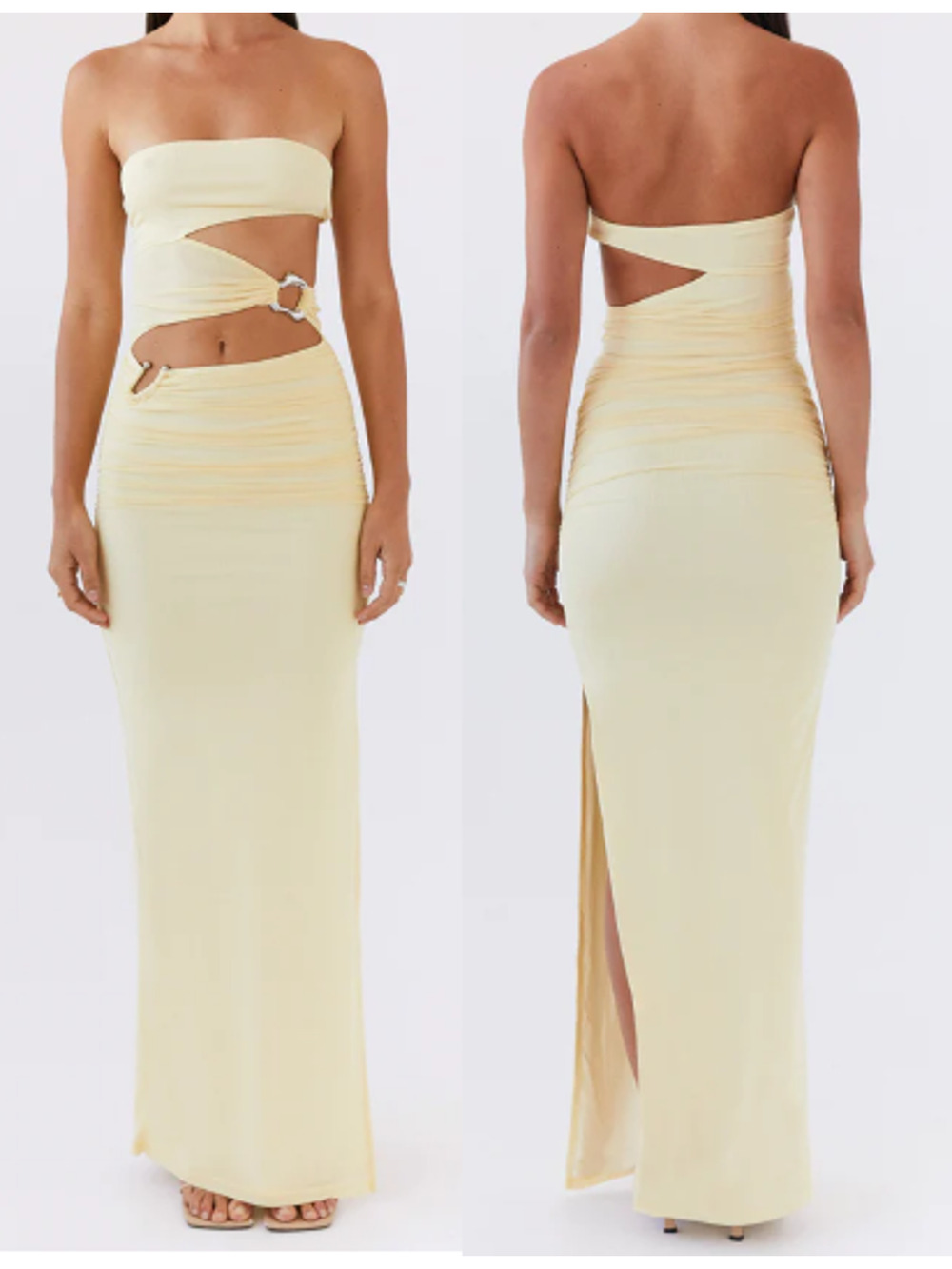NWT Peppermayo Into Pieces Strapless Cutout Mesh Maxi Dress Lemon Womens US 8